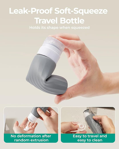 BAGSMART 18 Pack TSA Approved Travel Bottles for Toiletries, Leak Proof Silicone Travel Size Containers Bottles for Shampoo, Earth Tone