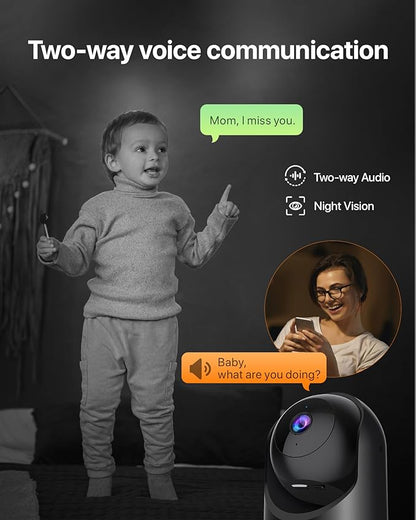 Tenda 2K Indoor Security Camera for Baby Monitor, WiFi 6 Pet/Dog Camera for Home Security, 360° Pan/Tilt, 2-Way Audio, Motion Detection, Night Vision, Cloud & SD Card Storage, Black(CP3-V3.0)