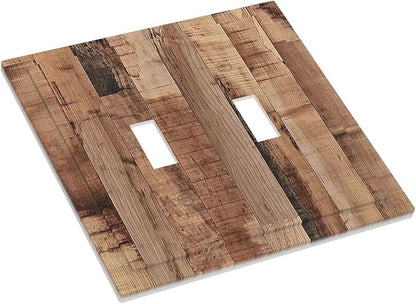 Decorative Switch Plates Rustic Brown Wood Grain 2 Gang Double Toggle Outlet Light Switch Cover Wall Plate Electrical Faceplate for Farmhouse Kitchen Decor