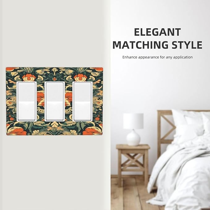 Light Switch Covers William Morris Abstract Floral Plant Pattern Orangeyellowgreen 3 Gang Rocker Electrical GFCI Decorative Triple Outlet Wall Plate Cover Switchplate for Bedroom living Room