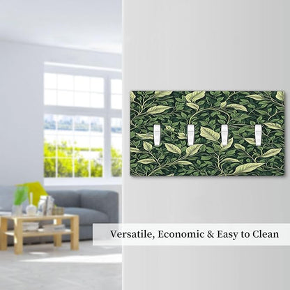 Light Switch Cover Plate Vintage Green Plant Leaves Quad Toggle Wall Plates Decorative Switch Plates 4 Gang Outlet Covers Electrical Panel Cover Faceplate for Home Decor 4.5 X 8 IN