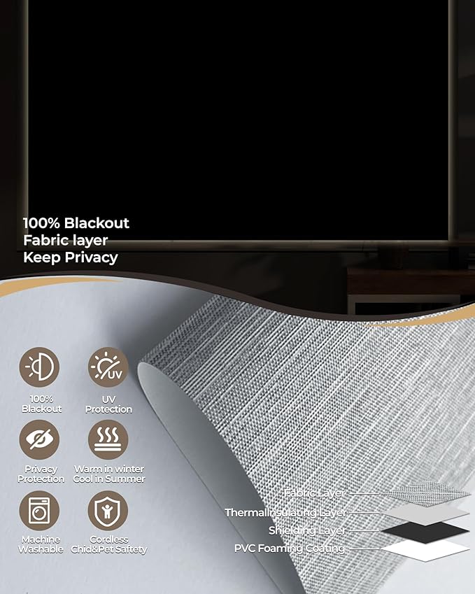 Motorized Roller Shade with Remote Control, 100% Blackout Electric 21-98” Width Blinds for Windows with Via Hub Alexa Google Home, Rechargeable Smart Automatic Customized Size（Texture-Grey）