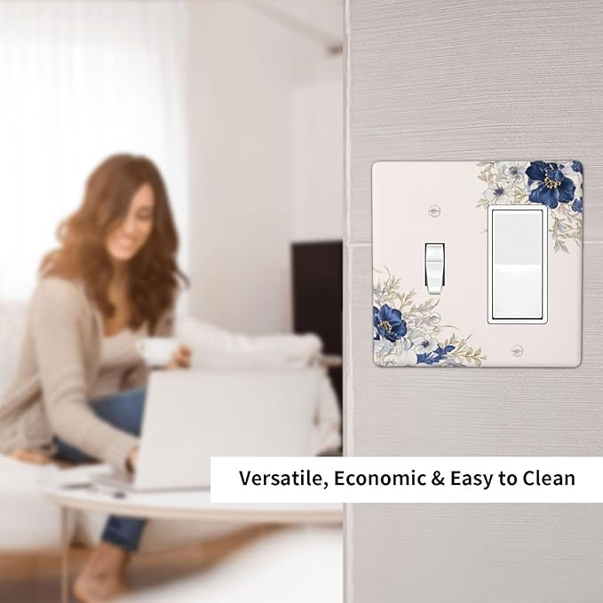 Decorative Outlet Covers Rustic Blue White Flowers Floral Penoy 2 Gang 1 Gang Wall Plate Cover Single Toggle Rocker Combo Light Switch Cover Plate Face Plate