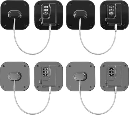 Refrigerator Lock - Heavy Duty Fridge & Freezer Safety Latch for Babies & Toddlers, Easy Install Kitchen Cabinet Lock (Black & Grey 4)