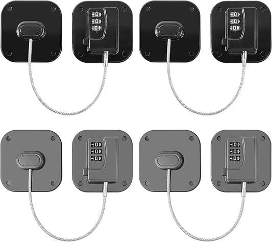 Refrigerator Lock - Heavy Duty Fridge & Freezer Safety Latch for Babies & Toddlers, Easy Install Kitchen Cabinet Lock (Black & Grey 4)