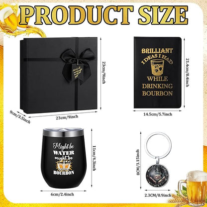6 Pcs Novelty Bourbon Gift for Men Women Funny Whiskey Lovers Gifts 12 oz Stainless Steel Cup Socks Keychain Pen Notebook Box for Christmas Drink Party Bar Bourbon Whiskey Lovers Gift