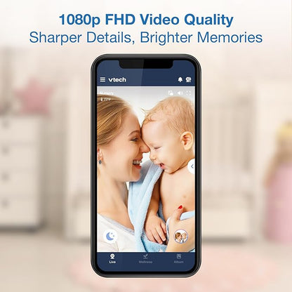 VTech 2-Cameras Smart WiFi Baby Monitor with 1080p FHD Video, Free App with Motion Video, Sound/Motion Detection and Notifications, 7" IPS Display with Split-Screen, Pan-Tilt-Zoom: Smart HQ Max Twin