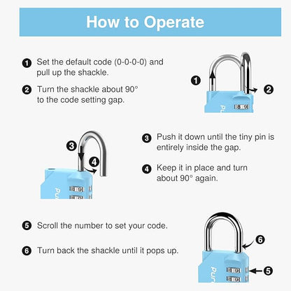 Puroma 2 Pack Combination Lock for Locker 4 Digit Outdoor Waterproof Padlock for School, Gym, Sports, Fence, Toolbox, Gate, Case, Outdoor, Hasp Storage, Cabinets (Sky Blue)