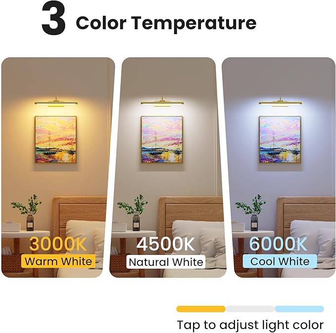 2 Pack 16" Brass Picture Art Lights - 6000mAh Rechargeable Battery Powered Wireless Lighting for Home Gallery, Office, Living & Bedroom