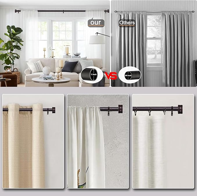 Adjustable Curtain Rods-18 to 45 Inches,1 Inch Modern Metal Drapery Rods, Adjustable Heavy Duty Curtain Pole with Simple End Caps
