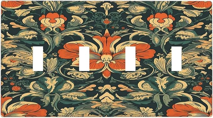 Light Switch Covers William Morris Abstract Floral Plant Pattern Orangeyellowgreen Quad Toggle Electrical Faceplate 4 Gang Wall Plate Decorative Switch Plates for Bedroom living Room Decor