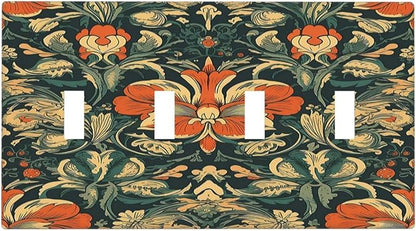 Light Switch Covers William Morris Abstract Floral Plant Pattern Orangeyellowgreen Quad Toggle Electrical Faceplate 4 Gang Wall Plate Decorative Switch Plates for Bedroom living Room Decor
