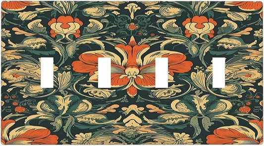 Light Switch Covers William Morris Abstract Floral Plant Pattern Orangeyellowgreen Quad Toggle Electrical Faceplate 4 Gang Wall Plate Decorative Switch Plates for Bedroom living Room Decor