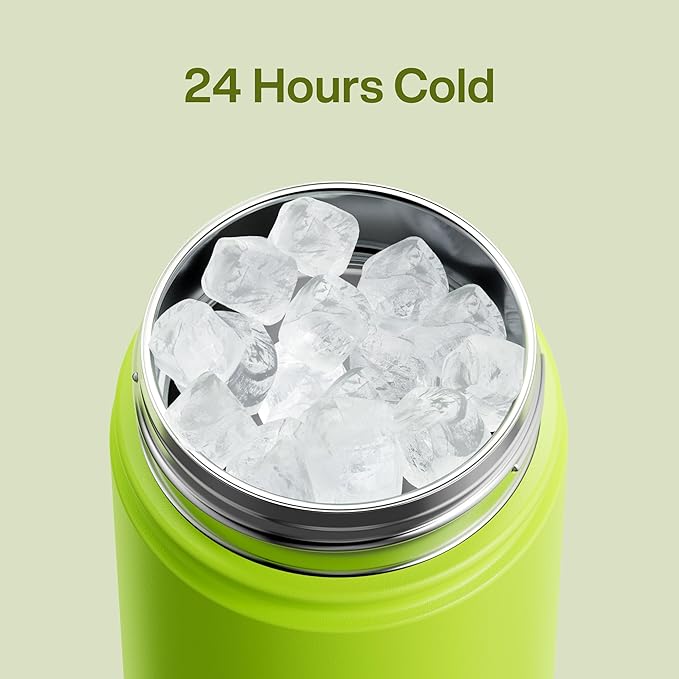 Kids Insualated Water Bottle with Straw - 12oz Stainless Steel Water Bottle with Dual Spouts, Leak-Proof, BPA-Free, Double Wall Vacuum Keeps Cold for 24 Hours for Sports, Travel, School (Sharp Green)