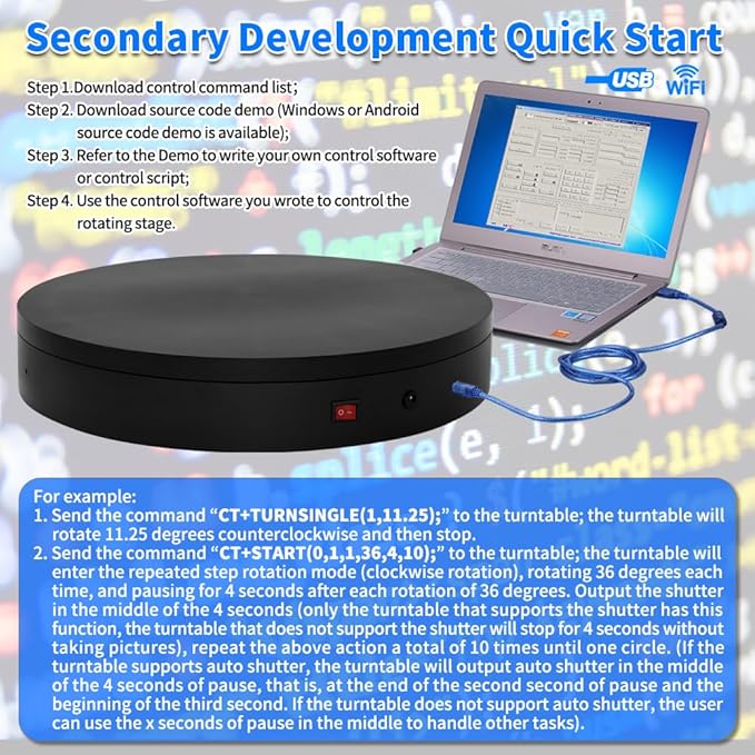 Programmable Large Motorized Electric Turntable Command-Controlled Rotating Platform Photography Turntable Secondary Development Motorized Electric Lazy Susan for 3D Scaner or Photography with API
