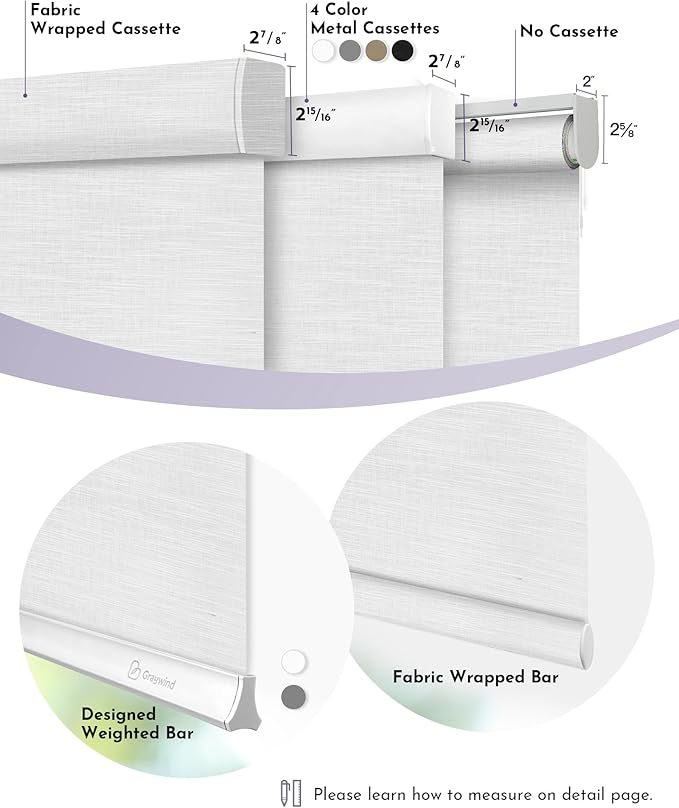 Graywind Motorized Light Filtering Shades Compatible with Alexa Google Hardwired WiFi Smart Half Shading Remote Control Automated Blinds Electric Window Shades, Custom Size (Mixwave White)