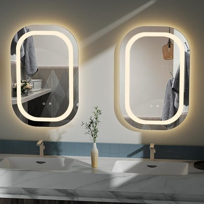 40" x 24" LED Bathroom Mirror with Lights, Lighted Bathroom Mirrors 3 Colors Temperature Dimmable Wall Mirror, Backlit + Front Lit, Anti-Fog Lighted Vanity Mirror, Memory Waterproof
