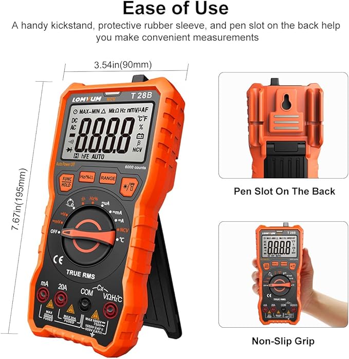 Lomvum Digital Multimeter, 6000 Counts Electrical Tester AC/DC Voltage Current Detector, NCV, Resistance, Capacitance, Diode Electronic, Duty Cycle Tester