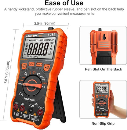 Lomvum Digital Multimeter, 6000 Counts Electrical Tester AC/DC Voltage Current Detector, NCV, Resistance, Capacitance, Diode Electronic, Duty Cycle Tester