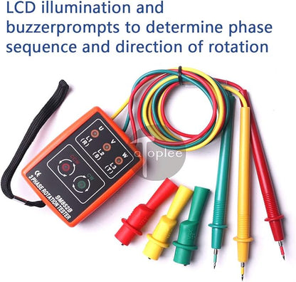 ATOPLEE 3 Phase Sequence Presence Rotation Tester Indicator Detector Meter with LED and Buzzer 60V~600V (3 Phase AC)
