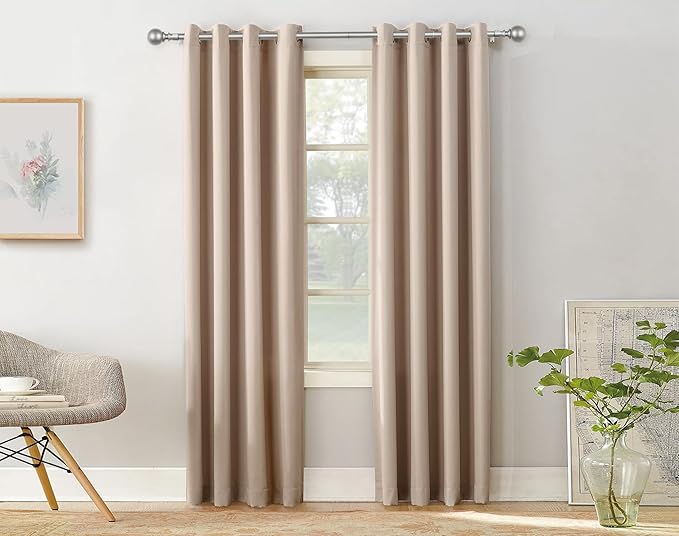 KAMANINA 2 Pack Curtain Rods 32 to 58 Inch (2.6-4.8ft), 7/8 Inch Single Heavy Duty Curtain Rods for Windows Adjustable Decorative Drapery Rod with Round Finials, Antique Silver