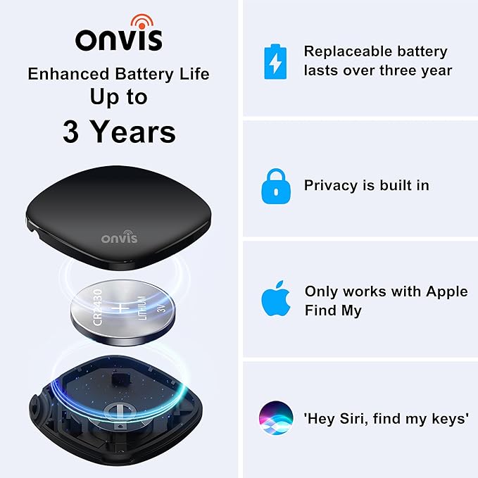 Onvis Item Finders Tracker Work with Apple Find My APP (iOS Only, Not for Android), Smart Bluetooth Locator for Keys, Luggage Suitcases, Bags Wallets, Backpack, IP67 Waterproof (2 Pack)