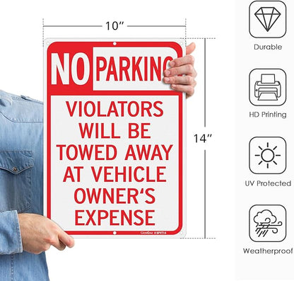 GicnKeuz Large No Parking Signs,14x10 Inches Violators Will Be Towed Away at Vehicle Owner's Expense Signs, Reflective Aluminum, Fade Resistant,Indoor or Outdoor Use (2-Pack)