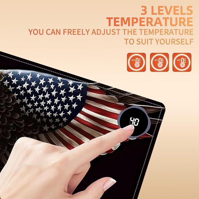 Heated Mouse Pad, Warm Desk Pad, Keyboard Mat 31.5 x 13 Inch Large Size Intelligent Fast Heating, 3 Speed Adjustable, Timed Auto Power Off for Game Office Home,Soaring American Flag Eagle