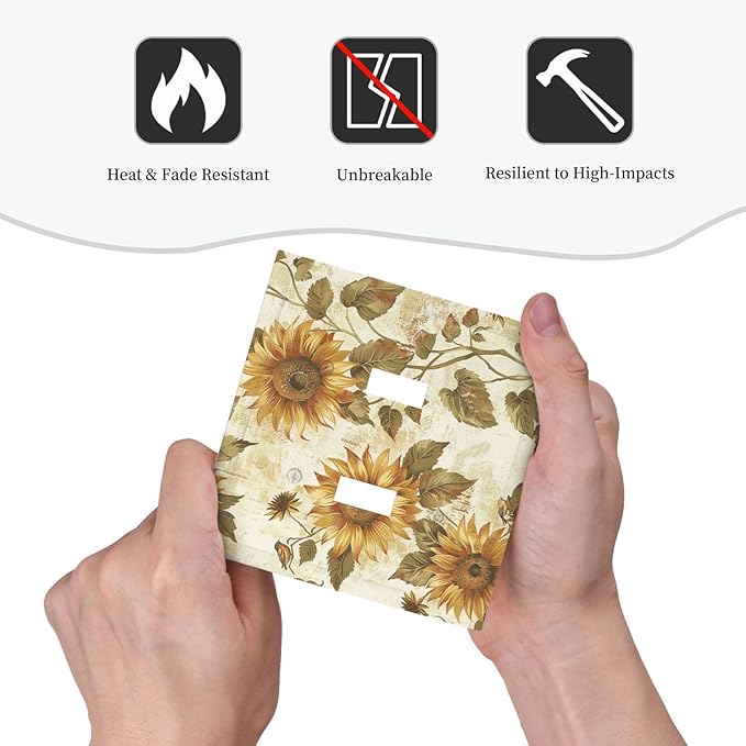Decorative Switch Plates Rustic Sunflower Floral Pattern 2 Gang Double Toggle Outlet Light Switch Cover Wall Plate Electrical Faceplate for Bedroom Cabin Decor