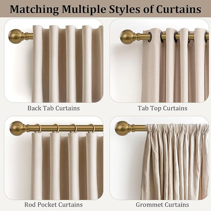 2 Pack Warm Gold Curtain Rods Set for Windows 66 to 120 Inch Brass Long Adjustable Window Curtain Rod Heavy Duty 1" Diameter with Metal Finials for Living Room Bedroom Farmhouse Kitchen Outdoor