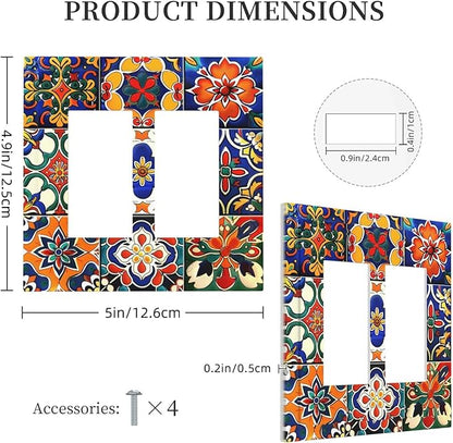 Decorative Outlet Covers Colorful Mexican Talavera Vintage Boho Floral 2 Gang Double Gfci Rocker Electrical Wall Panels Light Switch Cover Plate For Farmhouse Cabin Decor