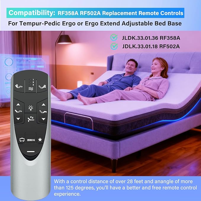 for Tempur-Pedic RF358A RF502A Remote Control for Ergo or Ergo Extend Adjustable Bed Base JDLK.33.01.18（Silver）