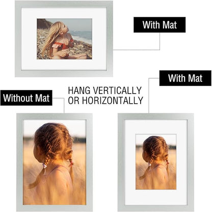 Golden State Art, 9x12 Picture Frame with Mat for 6x8 - High Definition Glass Wall Mounting Horizontal Vertical Display (Silver, 2 Pack)