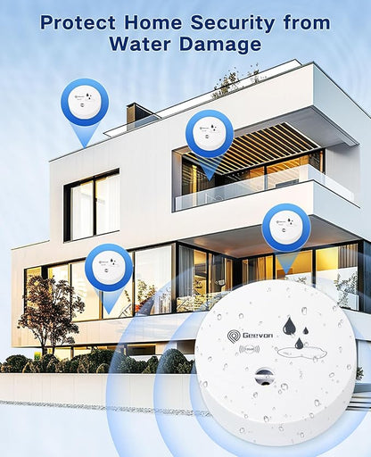 Geevon 4 Pack Water Leak Detectors, 100dB Water Sensor Alarms Flood Detector for Basements, Bathrooms, Laundry Rooms, Kitchens, Garages, and Attics, Water Alarms Battery-Operated (Battery Included)