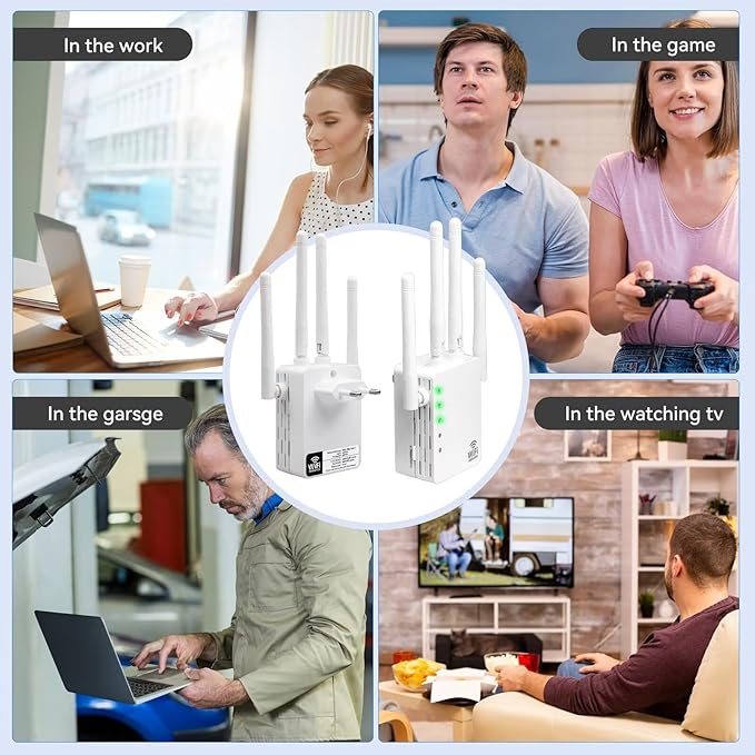 WiFi Extender Signal Booster, Dual-Band 5GHz/2.4GHz 1200Mbps Repeater, Covers Up to 13,888 sq.ft & 150 Devices, Long-Range Internet Booster for Home, Garage, Basement, Outdoor, WPS Easy Setup