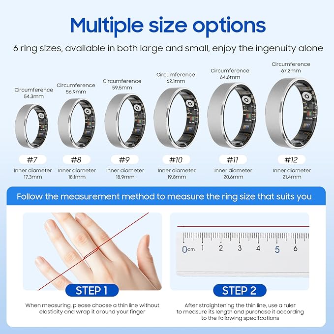 Smart Health Ring, Featuring Stress and Sleep Monitoring Functions, Compatible with iOS and Android, Waterproof Fitness Tracker for Women & Men, No Subscription Fee. (Black, 8)