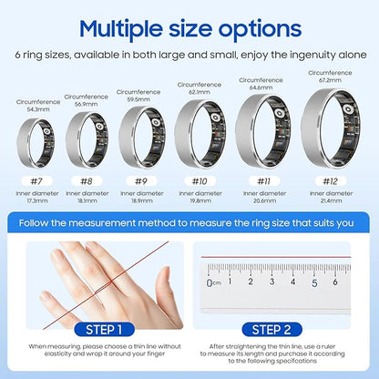 Smart Health Ring, Featuring Stress and Sleep Monitoring Functions, Compatible with iOS and Android, Waterproof Fitness Tracker for Women & Men, No Subscription Fee. (Brushed Silver, 7)