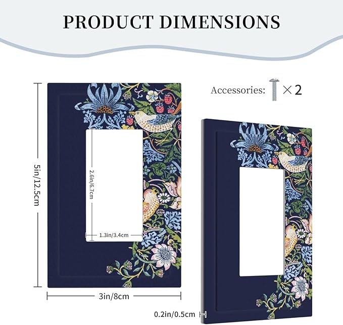 Decorative Outlet Covers Vintage Blue Morris Strawberry Thief Bird Flower 1 Gang Single Decora GFCI Device Light Switch Covers Plate 1 Rocker Wall Plate Jumbo Faceplate