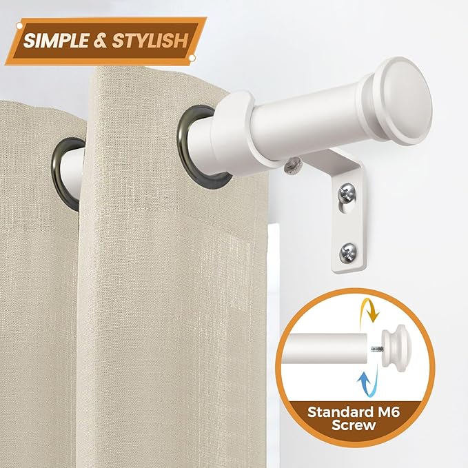 TONIAL Curtain Rod 32 to 86 Inch, Telescoping Splicing 3/4 Drapery Rods for Windows Decorative Single Rod with Small Cap End, Warm White