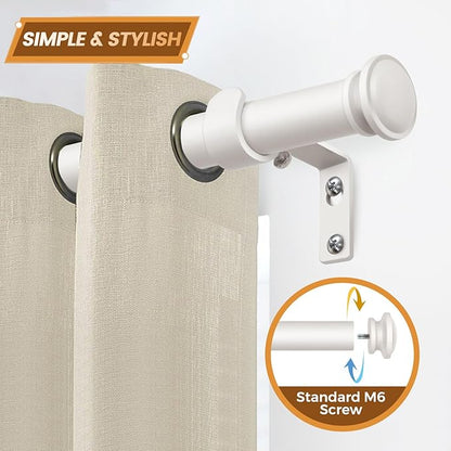 TONIAL Curtain Rod 32 to 115 Inch, Telescoping Splicing 3/4 Drapery Rods for Windows Decorative Single Rod with Small Cap End, Warm White