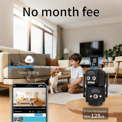 Security Cameras Wirelss Outdoor Solar Powered for Home Security, 360 View Outside Camera,Motion Detection,10x Hybrid Zoom PAN Tile,i IP-65 Weather Proof (3 Lens Hybrid Zoom)
