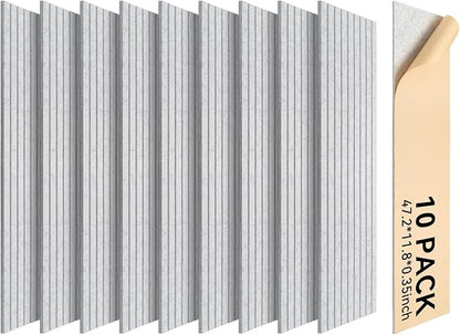 Self-Adhesive Acoustic Panels, 10 Pack Large Soundproof Wall Panel, High Density Sound Proof Panels, Decorative Absorbing Acoustic Treatment for Home Studio Office (Silver Grey)