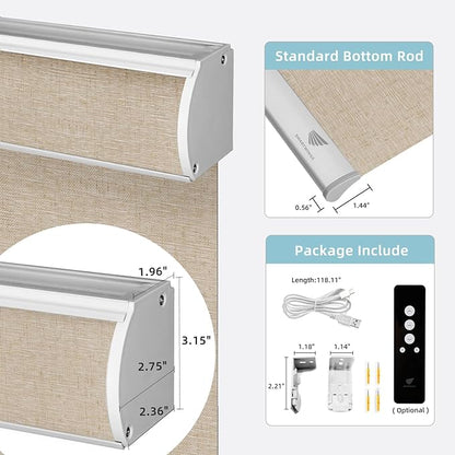 SmartWings Motorized Smart Blinds for Windows in Light Filtering, Electric Remote Roller Shades Compatible with Alexa/Google Home/Homekit, Custom Up to 110”W x 148”H, Linen Translucent Caramel
