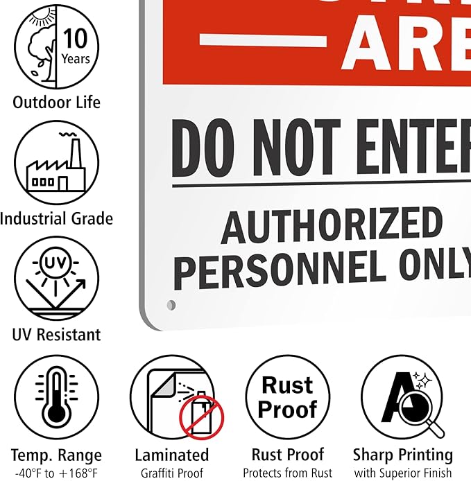 SmartSign 12 x 18 inch “Restricted Area - Do Not Enter, Authorized Personnel Only” Metal Sign with Symbol, 63 mil Laminated Rustproof Aluminum, Red, White and Black, Made in USA