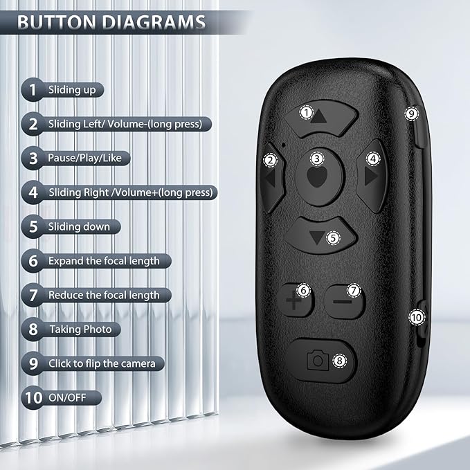 TikTok Scrolling Remote Control for iPhone and Android Smartphones, Bluetooth Page Turner for Kindle App, Camera Photo and Video Clicker for iPhone, and Samsung Neck Strap Included.(Black)