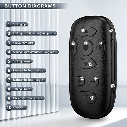 TikTok Scrolling Remote Control for iPhone and Android Smartphones, Bluetooth Page Turner for Kindle App, Camera Photo and Video Clicker for iPhone, and Samsung Neck Strap Included.(Black)