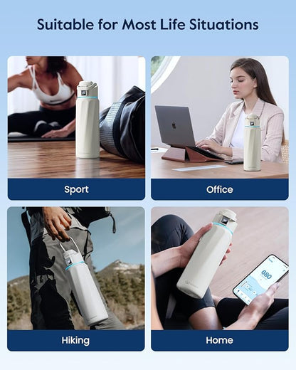 BOOST Smart Water Bottle with Reminder & Tracker, Double Wall Vacuum Insulated Bottles Stainless Steel, 32oz BPA-Free Wide Mouth for Gym, Office, School, Ideal Gift for Christmas, New Year