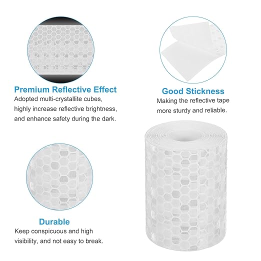 PATIKIL 2 Inch x 10 ft Reflective Tape, 1 Roll Waterproof Self Adhesive High Visibility Caution Warning Safety Tape Reflector with Scraper for Trucks Trailers Cars, White