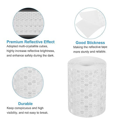 PATIKIL 2 Inch x 10 ft Reflective Tape, 1 Roll Waterproof Self Adhesive High Visibility Caution Warning Safety Tape Reflector with Scraper for Trucks Trailers Cars, White