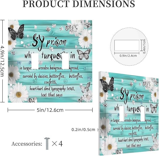 Teal Butterfly Daisy Rustic Wooden Signs Decorative Switch Plates 2 Gang Double Toggle Outlet Light Switch Cover Wall Plate Electrical Faceplate For Farmhouse Cabin Decor